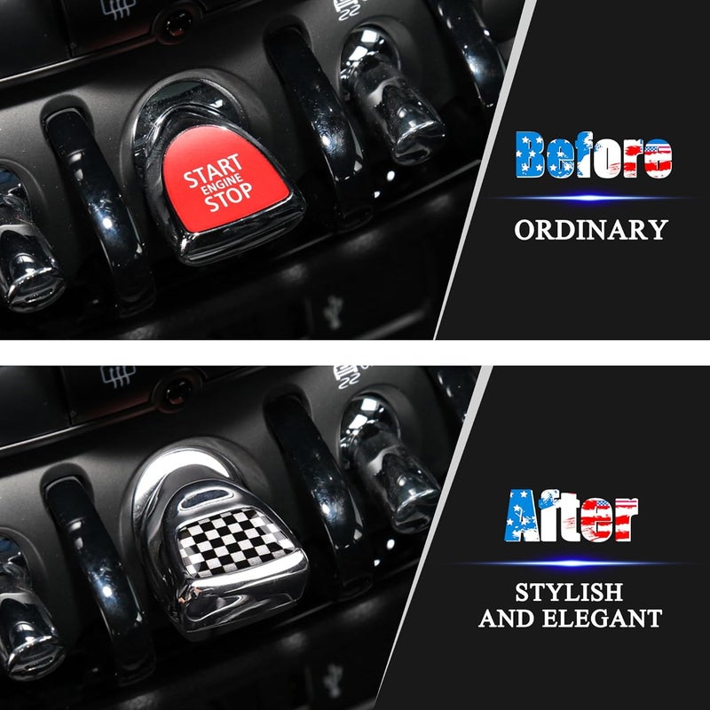 TOMALL Push Start Button Cover Compatible with Mini Cooper F56 F55 F57 F54 F60 Car Engine Start Button Cover Engine Start Stop Button Cover Push Start Stop Ignition Ring Cap for Car Accessories(Plaid) - Image 4